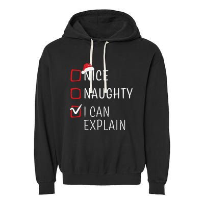 Funny Naughty Nice Christmas Family Pajama Garment-Dyed Fleece Hoodie