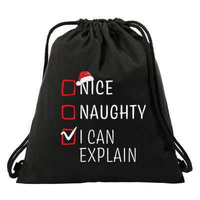 Funny Naughty Nice Christmas Family Pajama Drawstring Bag