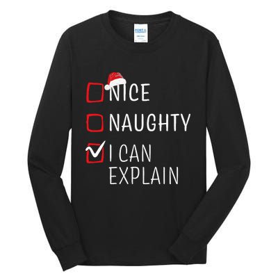 Funny Naughty Nice Christmas Family Pajama Tall Long Sleeve T-Shirt