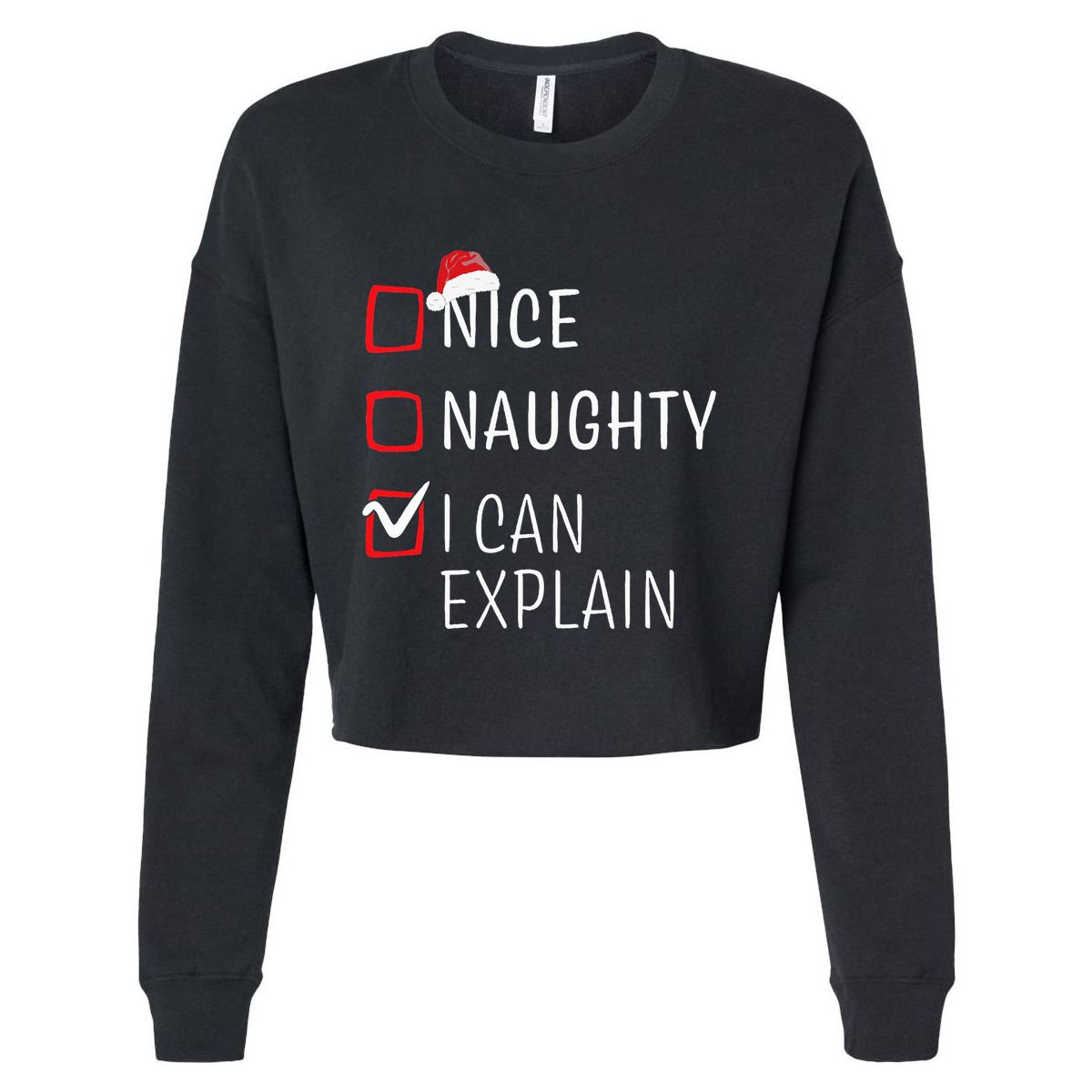 Funny Naughty Nice Christmas Family Pajama Cropped Pullover Crew