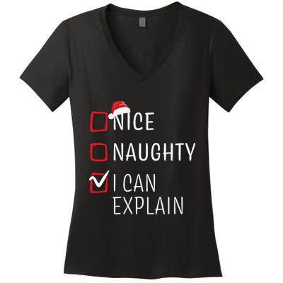 Funny Naughty Nice Christmas Family Pajama Women's V-Neck T-Shirt