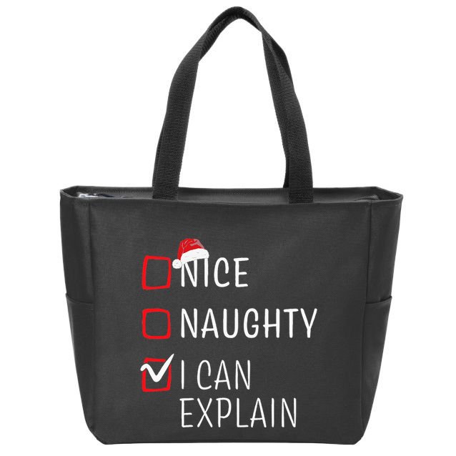 Funny Naughty Nice Christmas Family Pajama Zip Tote Bag