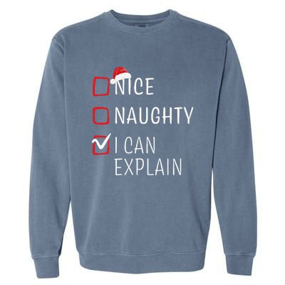 Funny Naughty Nice Christmas Family Pajama Garment-Dyed Sweatshirt