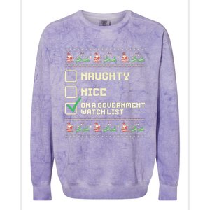 Funny Naughty Nice On A Government Watch List Christmas Xmas Colorblast Crewneck Sweatshirt