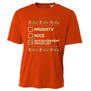 Funny Naughty Nice On A Government Watch List Christmas Xmas Cooling Performance Crew T-Shirt