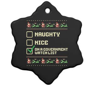 Funny Naughty Nice On A Government Watch List Christmas Xmas Ceramic Star Ornament