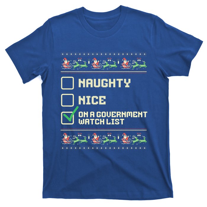 Funny Naughty Nice On A Government Watch List Christmas Xmas T-Shirt