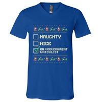 Funny Naughty Nice On A Government Watch List Christmas Xmas V-Neck T-Shirt