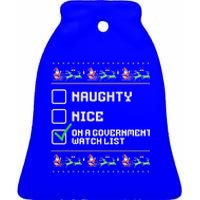 Funny Naughty Nice On A Government Watch List Christmas Xmas Ceramic Bell Ornament