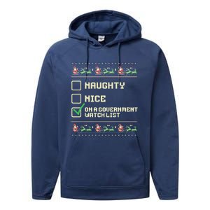 Funny Naughty Nice On A Government Watch List Christmas Xmas Performance Fleece Hoodie