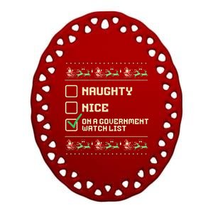 Funny Naughty Nice On A Government Watch List Christmas Xmas Ceramic Oval Ornament