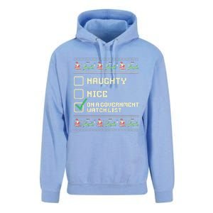 Funny Naughty Nice On A Government Watch List Christmas Xmas Unisex Surf Hoodie