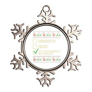 Funny Naughty Nice On A Government Watch List Christmas Xmas Metallic Star Ornament