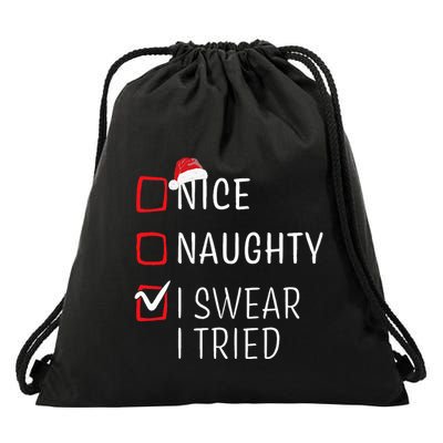 Funny Naughty Nice Christmas Family Pajama Drawstring Bag