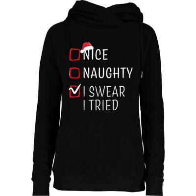 Funny Naughty Nice Christmas Family Pajama Womens Funnel Neck Pullover Hood