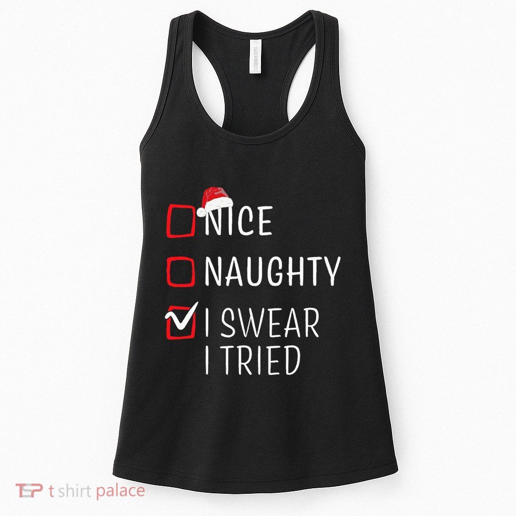 Funny Naughty Nice Christmas Family Pajama Womens Tank Top