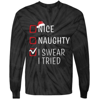 Funny Naughty Nice Christmas Family Pajama Tie-Dye Long Sleeve Shirt
