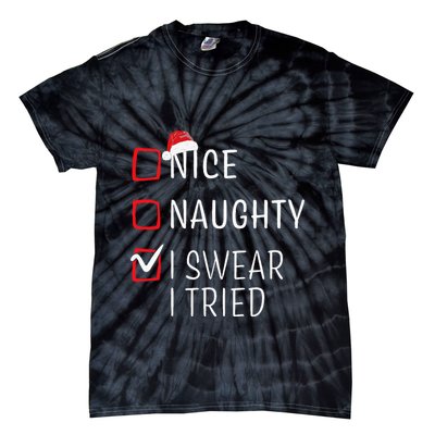 Funny Naughty Nice Christmas Family Pajama Tie-Dye T-Shirt