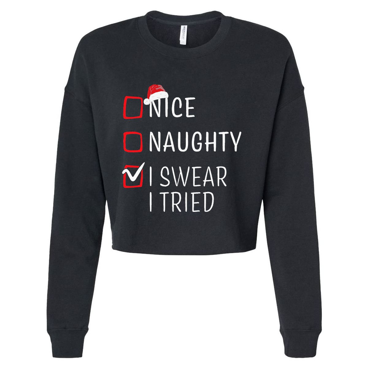 Funny Naughty Nice Christmas Family Pajama Cropped Pullover Crew