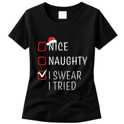 Funny Naughty Nice Christmas Family Pajama Womens T-Shirt