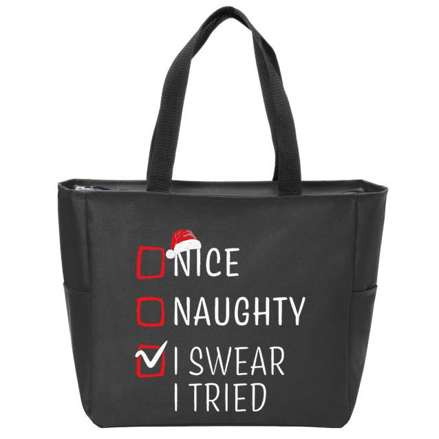 Funny Naughty Nice Christmas Family Pajama Zip Tote Bag