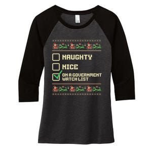 Funny Naughty Nice On A Government Watch List Christmas Xmas Women's Tri-Blend 3/4-Sleeve Raglan Shirt