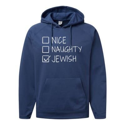 Funny Nice Naughty Jewish For Hanukkah Hebrew Christmas Gift Performance Fleece Hoodie