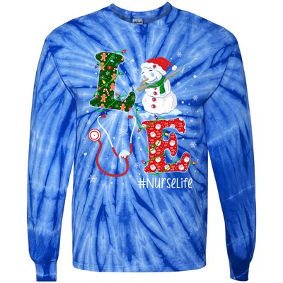 Funny Nurse Nursing Christmas Santa Reindeer Love Nurse Life Gift Tie-Dye Long Sleeve Shirt