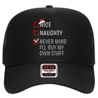 Funny Naughty Nice Christmas Family Pajama High Crown Mesh Back Trucker Hat