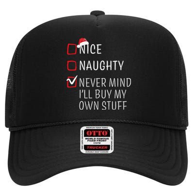 Funny Naughty Nice Christmas Family Pajama High Crown Mesh Back Trucker Hat