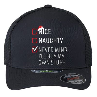 Funny Naughty Nice Christmas Family Pajama Flexfit Unipanel Trucker Cap