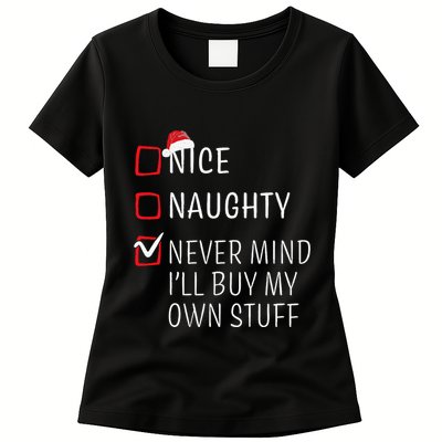 Funny Naughty Nice Christmas Family Pajama Womens T-Shirt