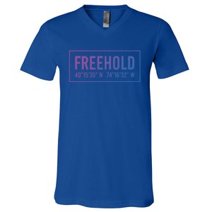 Freehold Nj New Jersey Funny City Coordinates Home Gift Cute Gift V-Neck T-Shirt