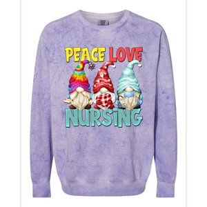 Funny New Nurse And Hippie Gnome Peace Love Nursing Great Gift Colorblast Crewneck Sweatshirt