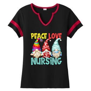 Funny New Nurse And Hippie Gnome Peace Love Nursing Great Gift Ladies Halftime Notch Neck Tee