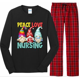 Funny New Nurse And Hippie Gnome Peace Love Nursing Great Gift Long Sleeve Pajama Set