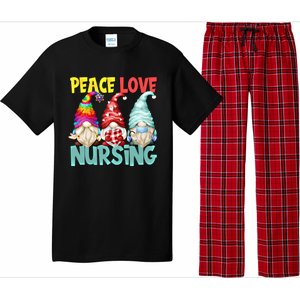 Funny New Nurse And Hippie Gnome Peace Love Nursing Great Gift Pajama Set