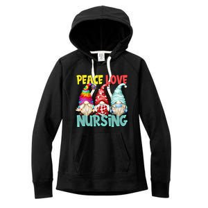 Funny New Nurse And Hippie Gnome Peace Love Nursing Great Gift Women's Fleece Hoodie