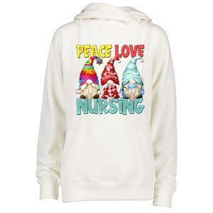 Funny New Nurse And Hippie Gnome Peace Love Nursing Great Gift Womens Funnel Neck Pullover Hood