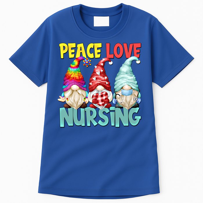 Funny New Nurse And Hippie Gnome Peace Love Nursing Great Gift Tall T-Shirt