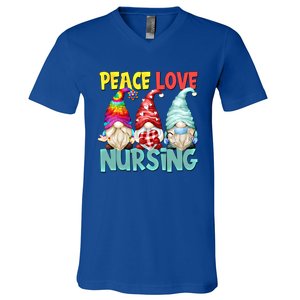 Funny New Nurse And Hippie Gnome Peace Love Nursing Great Gift V-Neck T-Shirt