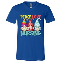 Funny New Nurse And Hippie Gnome Peace Love Nursing Great Gift V-Neck T-Shirt