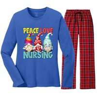 Funny New Nurse And Hippie Gnome Peace Love Nursing Great Gift Women's Long Sleeve Flannel Pajama Set 