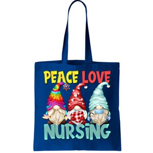 Funny New Nurse And Hippie Gnome Peace Love Nursing Great Gift Tote Bag