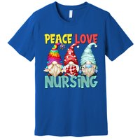 Funny New Nurse And Hippie Gnome Peace Love Nursing Great Gift Premium T-Shirt