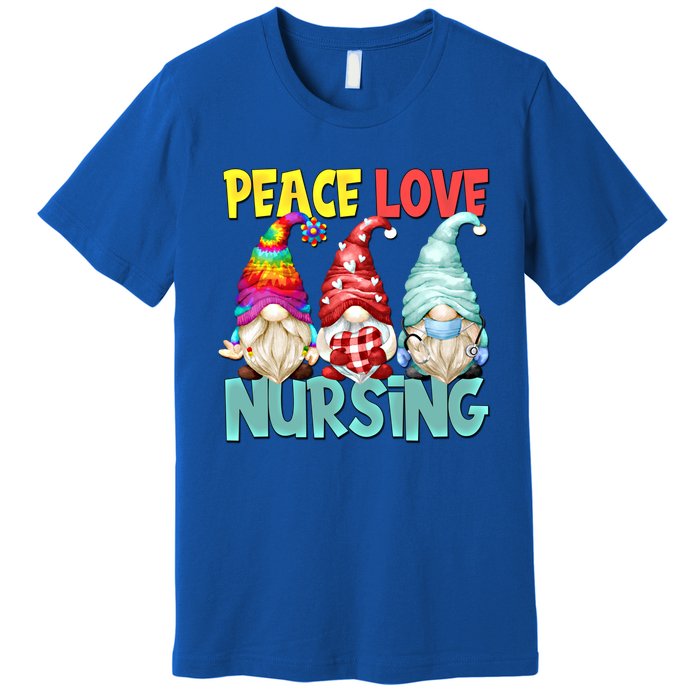 Funny New Nurse And Hippie Gnome Peace Love Nursing Great Gift Premium T-Shirt