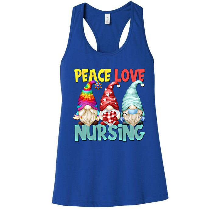 Funny New Nurse And Hippie Gnome Peace Love Nursing Great Gift Women's Racerback Tank