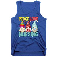 Funny New Nurse And Hippie Gnome Peace Love Nursing Great Gift Tank Top