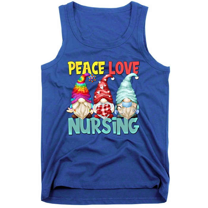 Funny New Nurse And Hippie Gnome Peace Love Nursing Great Gift Tank Top