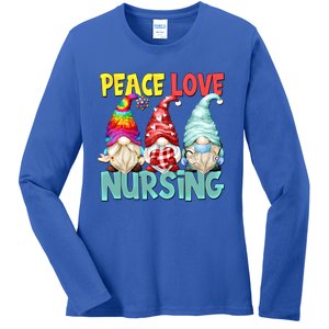 Funny New Nurse And Hippie Gnome Peace Love Nursing Great Gift Ladies Long Sleeve Shirt